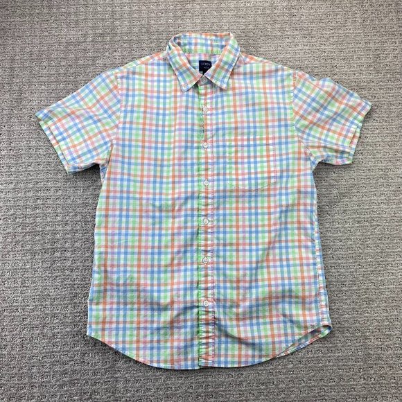 J. Crew Flex Shirt Men Medium M Multicolor Checkered Button Up Short Sleeve Polo - Picture 1 of 7